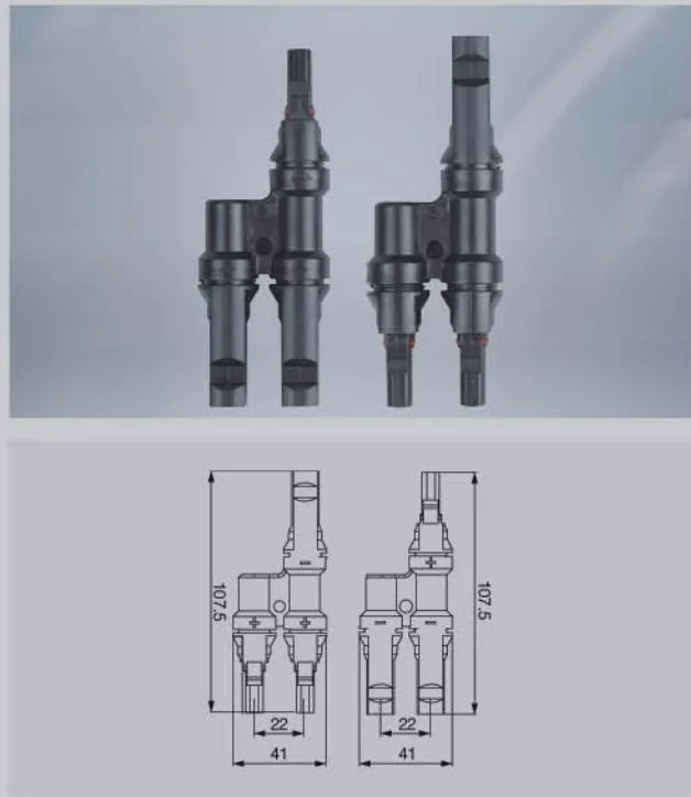 High Quality Waterproof IP67 Mc4 Solar Panel T Branch Compatible Male to Female T Branch Connector for 1000 V DC Solar Power System 2 to 1