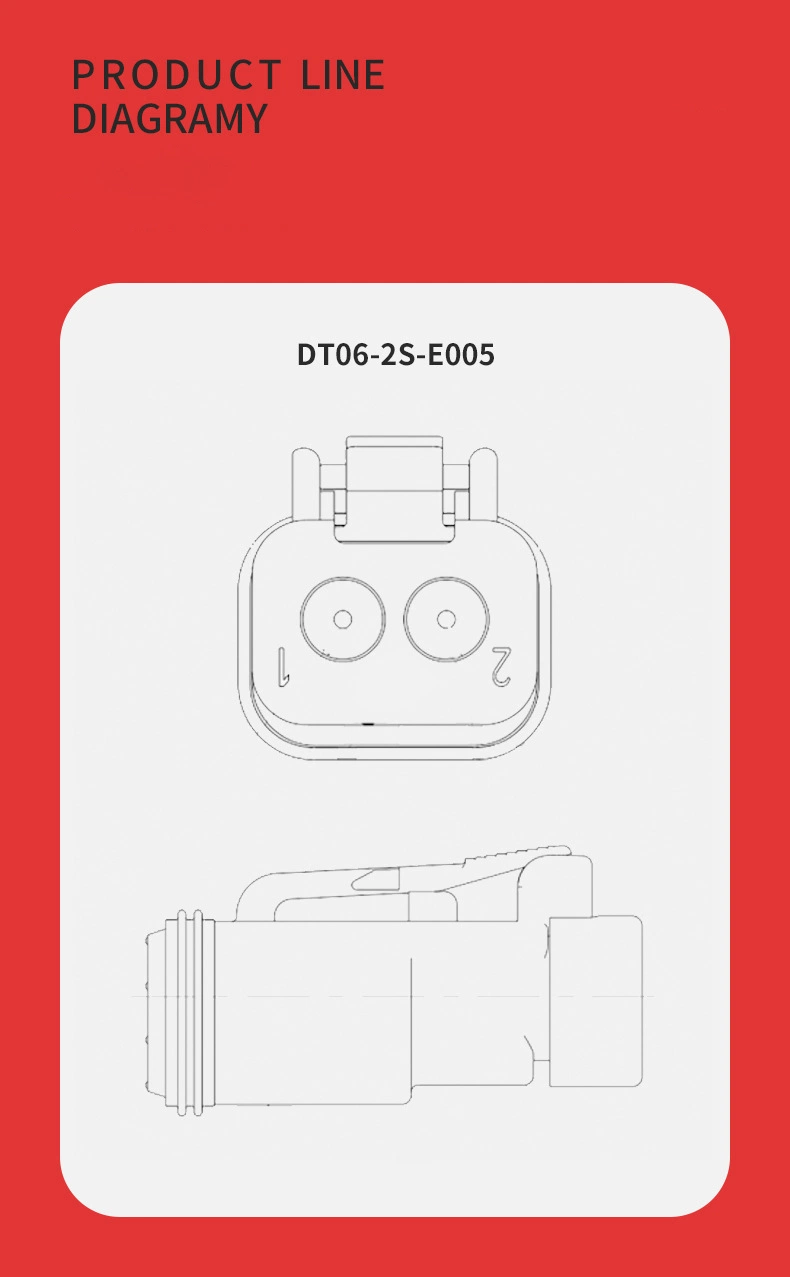 Dt06-2s-E005 Deutsch Automobile Waterproof Connector 2p Male and Female Butt Connector Plug with Flat Tail Cover, Customizable Cable Assembly
