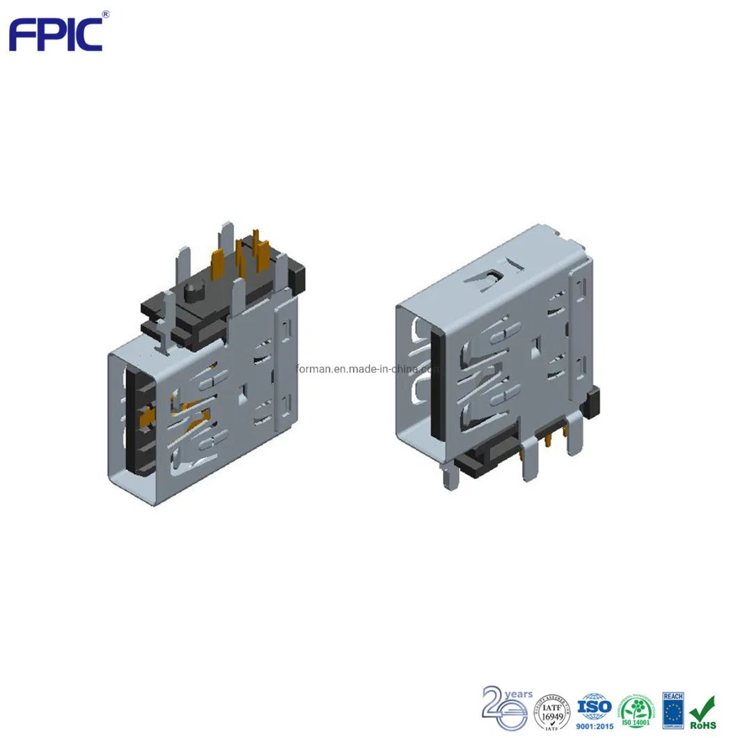 Upright Long Socket Electronics USB a Type Receptacle PCB Connector