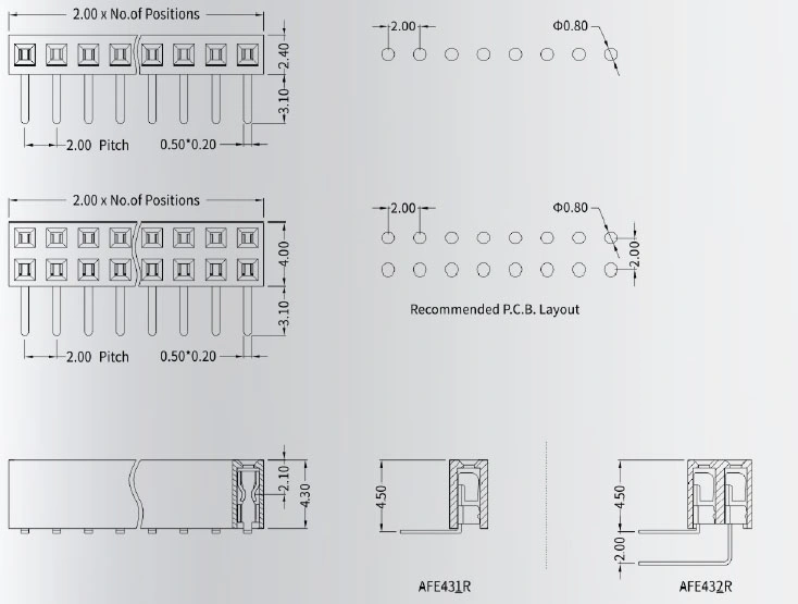 Terminal Block Auto Parts PCB Jack 2.0mm Female Header DIP Type Electrical Plug Connectors