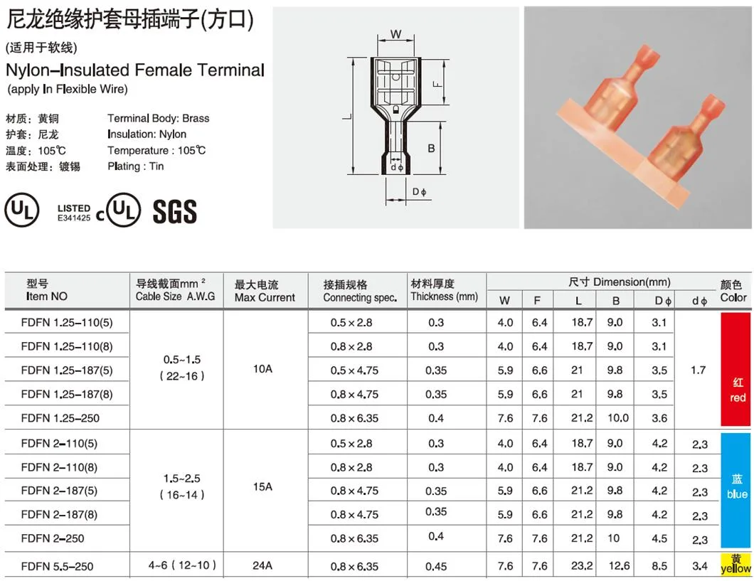 Quick Disconnects Receptacle Straight Brass Ultra-Fast Fully Insulated Female Crimp Terminal Replaceable 2-520182-2 Te/Tyco/AMP