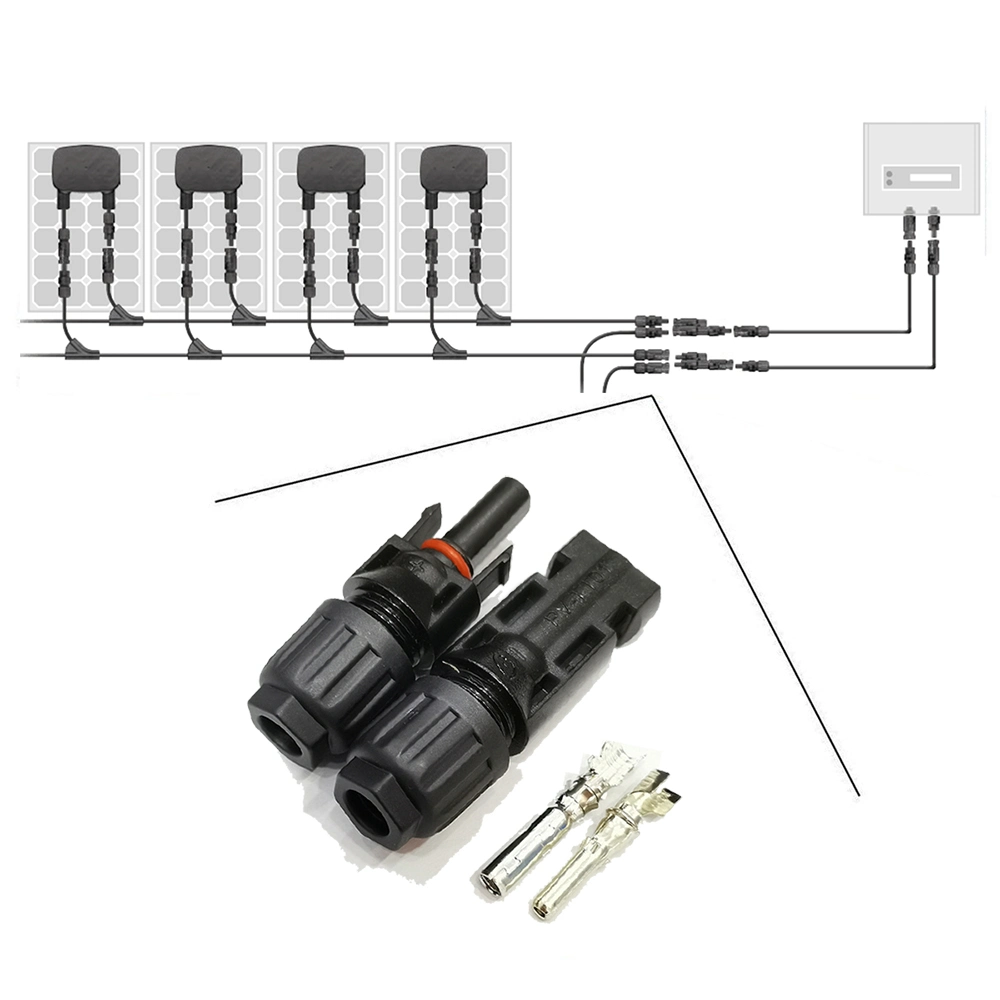 1000V Waterproof Solar Power PV Cable Assembly 2 to 1 Y Branch Connector Cable Length 4.0cm with TUV Approved