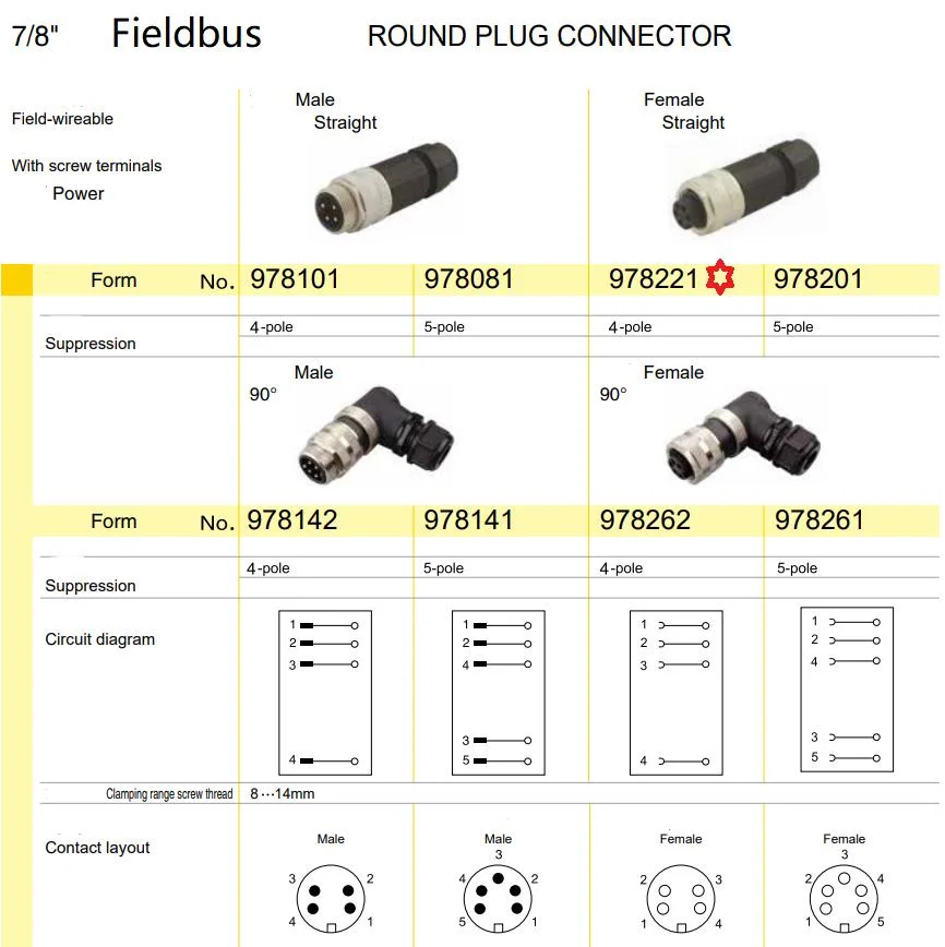 Circular 7/8 Connector Female Field Wireable Automotive Power Connector 4 Pole Round Plug