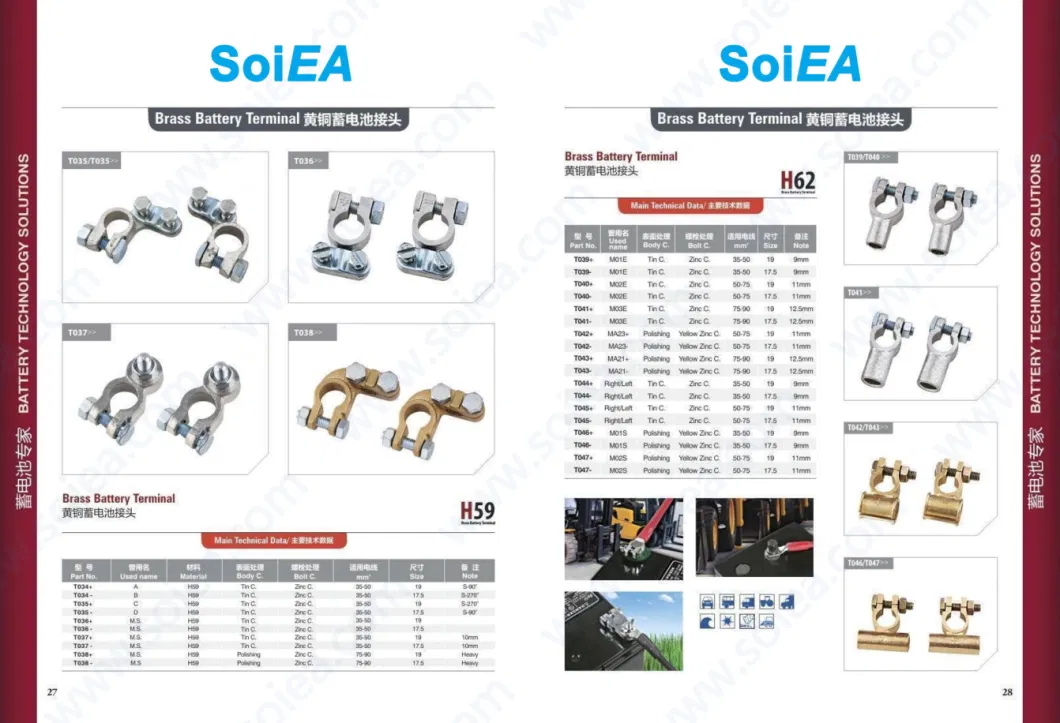 Thicken Brass Car Battery Terminal Clamp Connectors with Extra Terminals