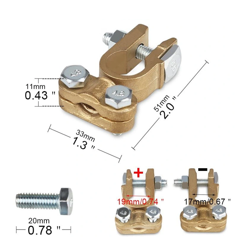 RoHS Top Post Battery Terminal Auto Brass Battery Clamp Terminal Connector Positive Negative Pair