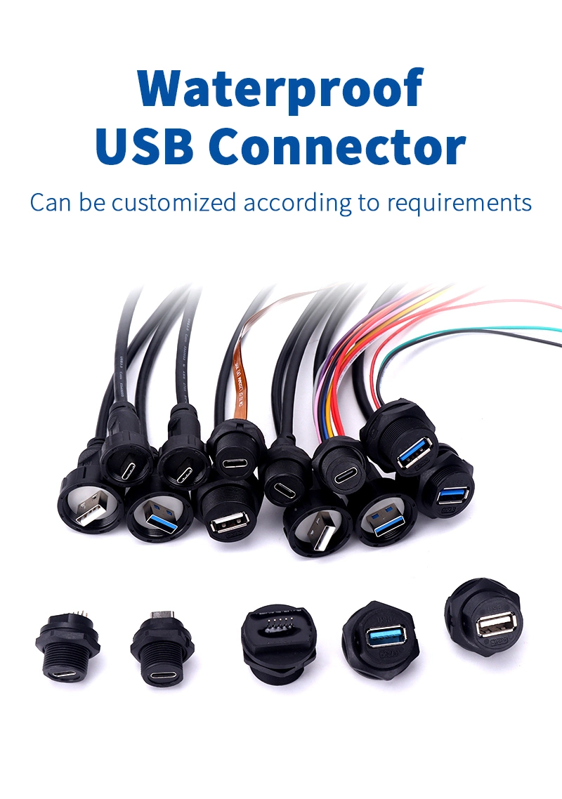 Custom Screw Lock Female Type C Panel Mount Waterproof Connector with Wire