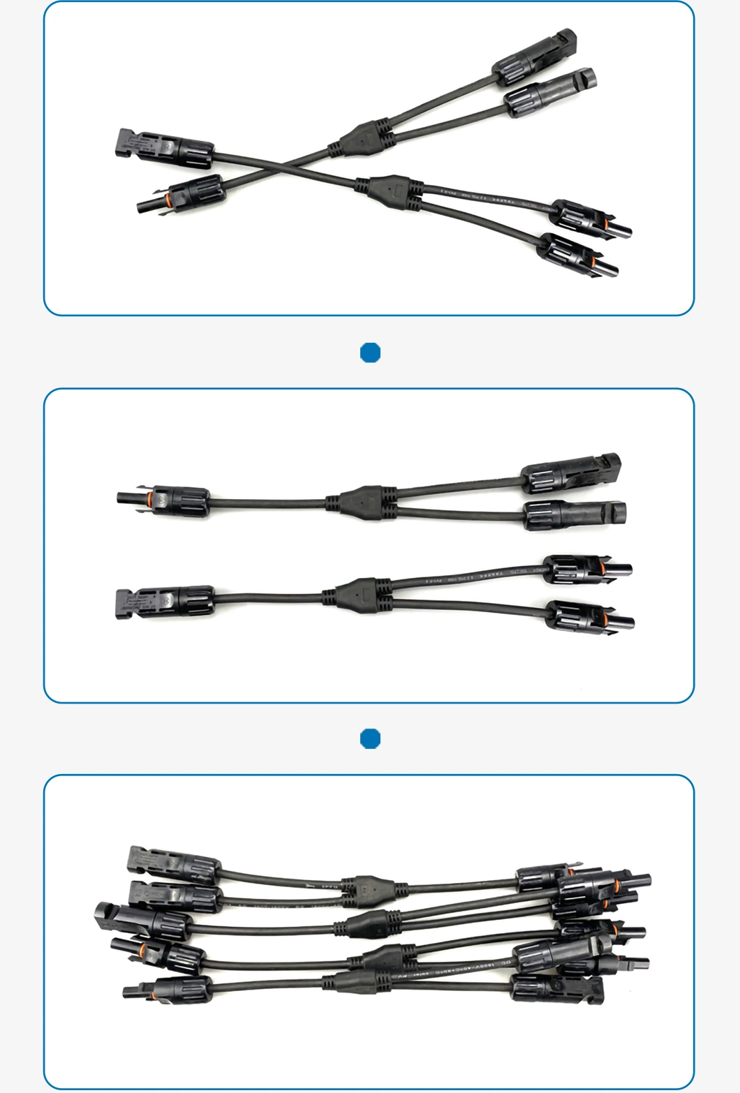 Waterproof Pi67 PV004-2t1 1000V DC PV Branch Solar Connector DC 1000V 30A PV Y Type 1 to 3 Branch Connectors Solar Panel Mc4 Cable Connector From China Factory