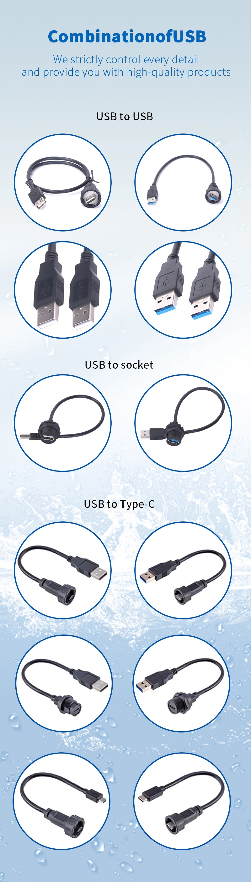 Customized Wire Length Type a Panel Mount Dual USB2.0 Port Connector