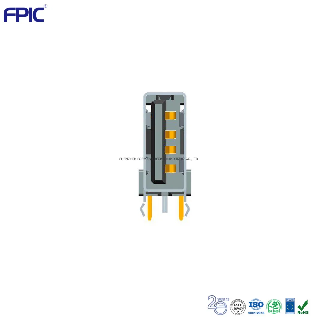 The USB-If Certified USB 2.0 Jack Upright 90 Degree Kink Connector Side Entry Power Charging Components