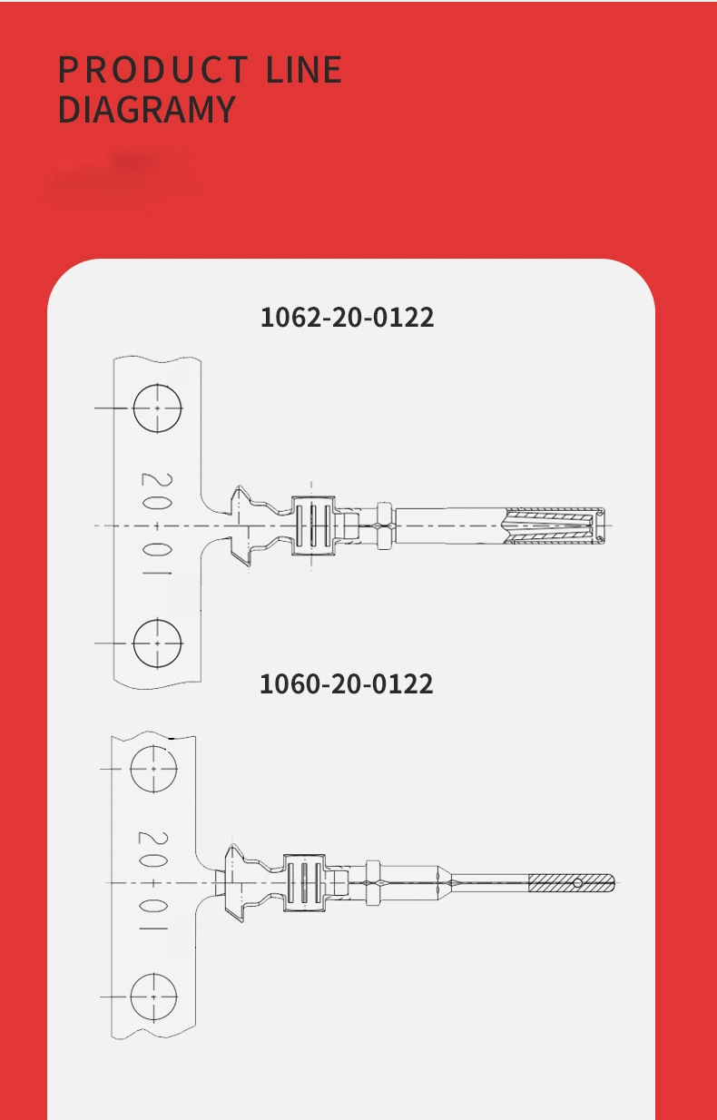 Automotive Terminals, Pin, Pin Diameter 1.02 mm [. 04 in], 22 &ndash; 16 AWG Wire Size, 0.3 &ndash; 1.3 mm&sup2; Wire Size, Deutsch Connector 1060-20-0120