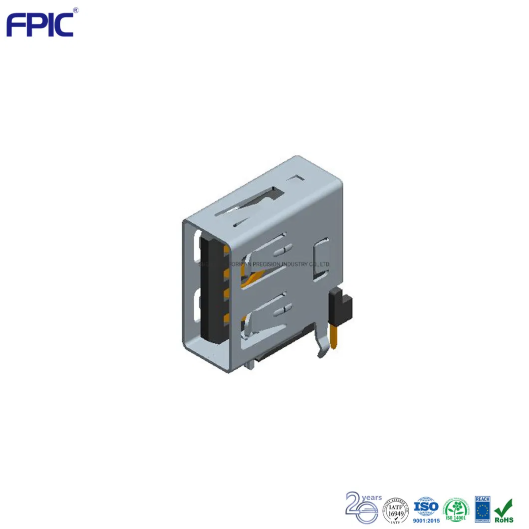 The USB-If Certified USB 2.0 Jack Upright 90 Degree Kink Connector Side Entry Power Charging Components