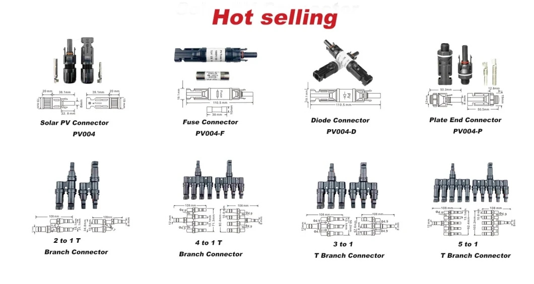 Solar PV Connectors Electric Photovoltaic Female Male 4 to 1 T Type Branch Wire Solar Cable Connector