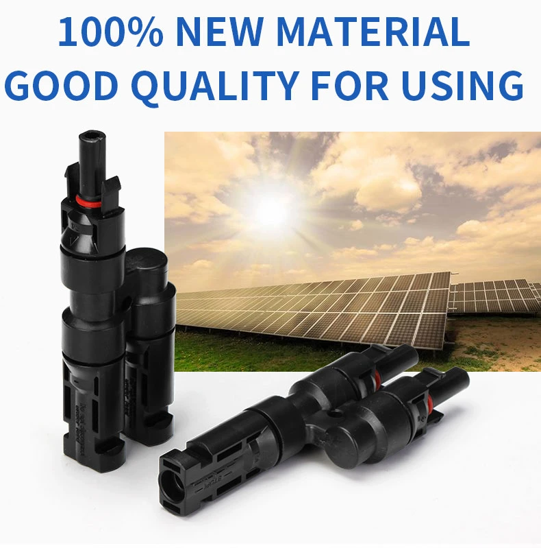 High Quality Waterproof IP67 Mc4 Solar Panel T Branch Compatible Male to Female T Branch Connector for 1000 V DC Solar Power System 2 to 1