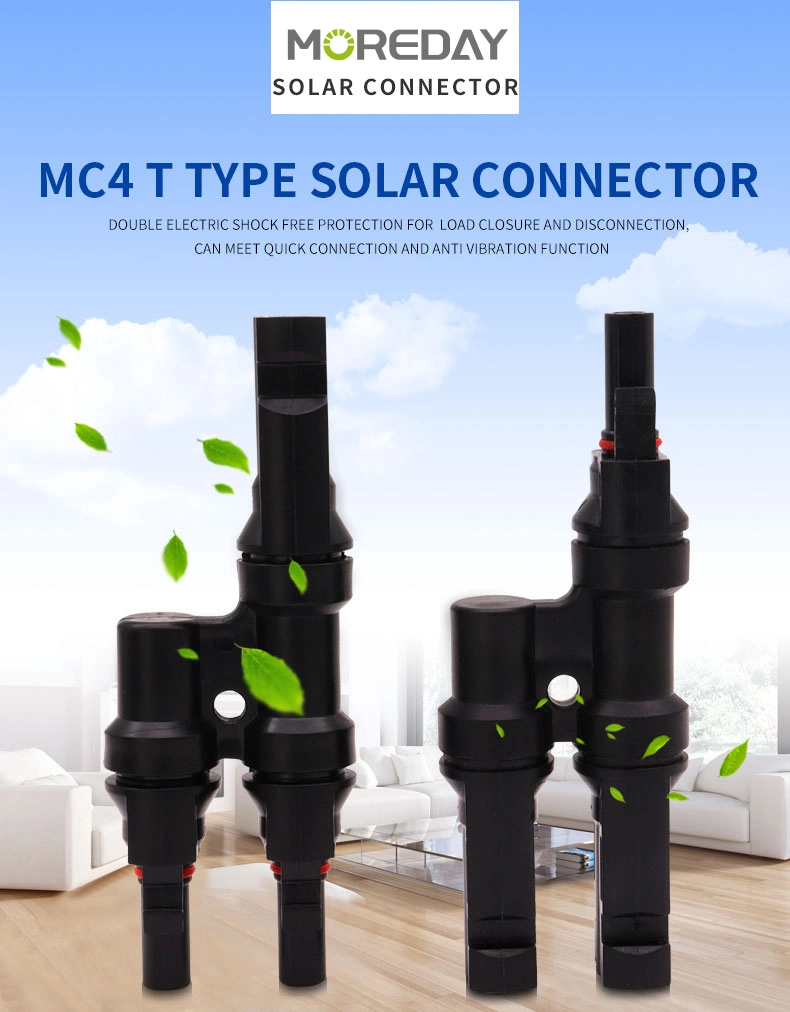 High Quality Waterproof IP67 Mc4 Solar Panel T Branch Compatible Male to Female T Branch Connector for 1000 V DC Solar Power System 2 to 1