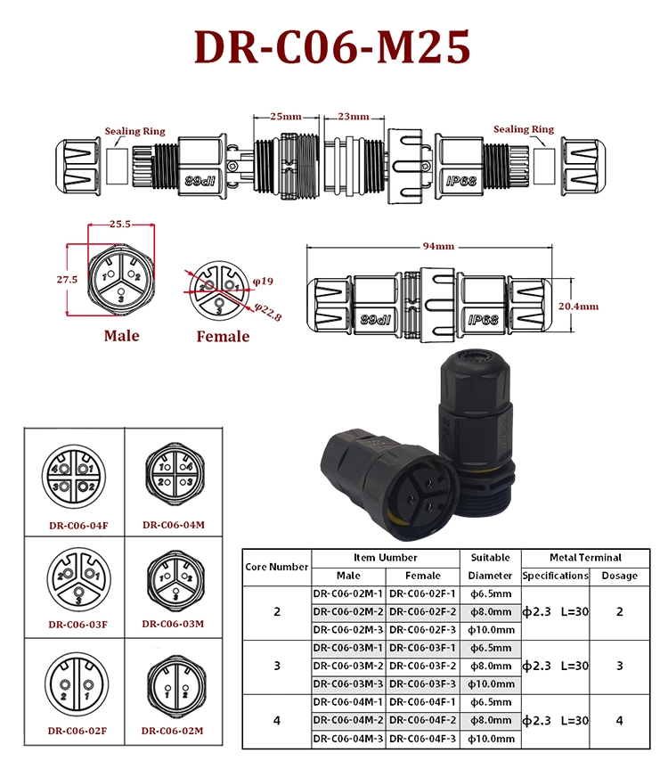 Assembly Type 3 Pin Male Waterproof Automotive Electric Connector Plug