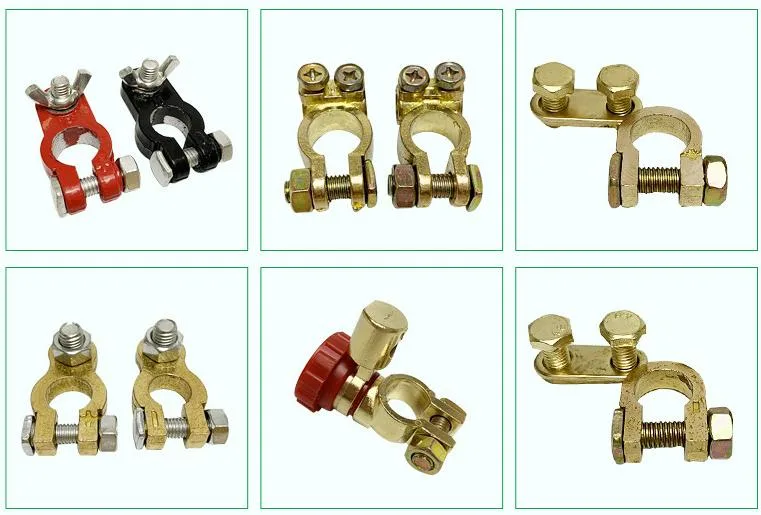 Free Sample RoHS Auto Spare Parts H62 Brass Battery Clamp Car Battery Terminal Thickened Connector with 10 Pairs Packing