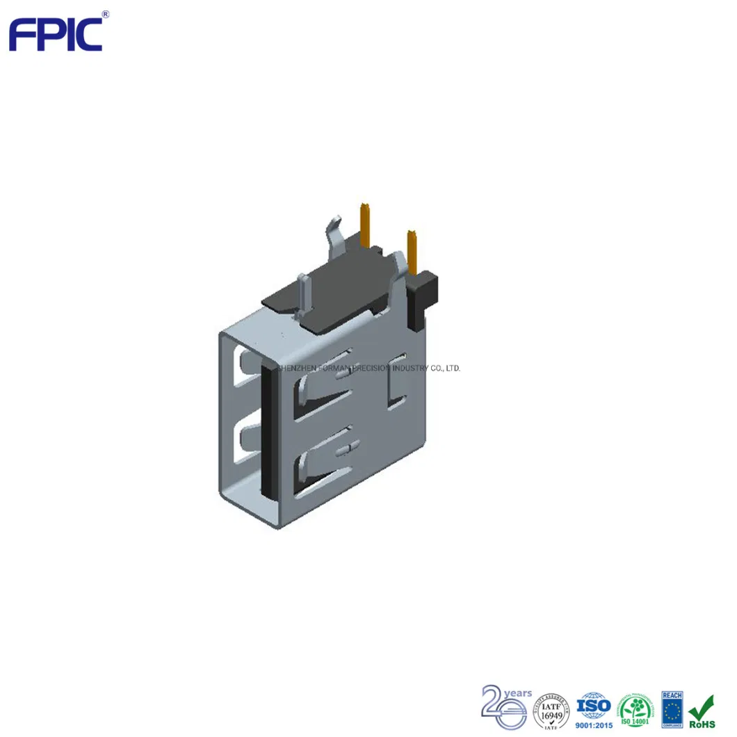 The USB-If Certified USB 2.0 Jack Upright 90 Degree Kink Connector Side Entry Power Charging Components