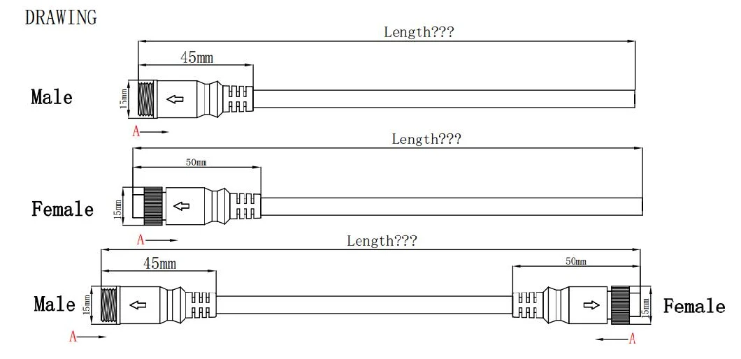 M12 Male Female Wire Electrical 4 Pin Aviation Connector