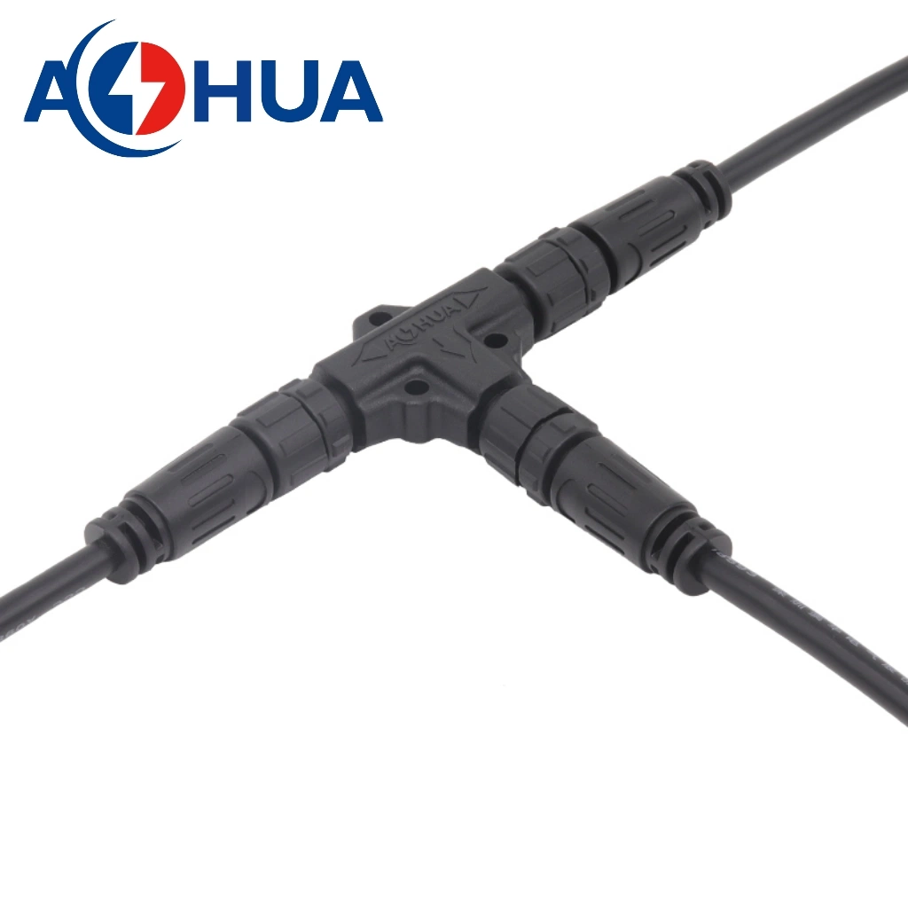 M12 T Type Connector 2 3 4 Pin Electrical Outdoor 3 Way Waterproof Automotive Wire Connector