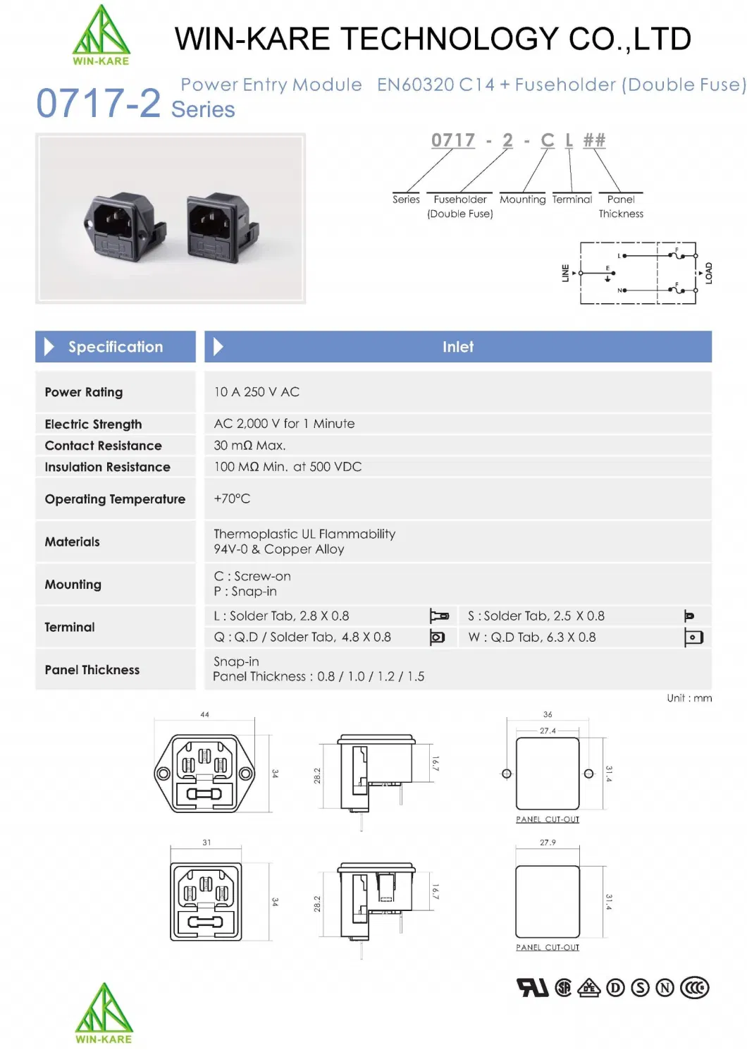 C14 AC IEC Electrical Power Plug Outlet Inlet Female Socket for Medical Auto Parts Connector with Fuse Holder and Switch