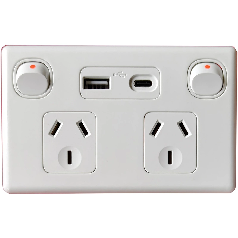 Australia 2 Gang Switch Socket with USB and Type C Connector Adapter