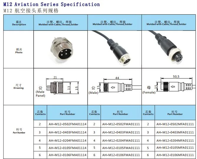 M12 Male Female Wire Electrical 4 Pin Aviation Connector