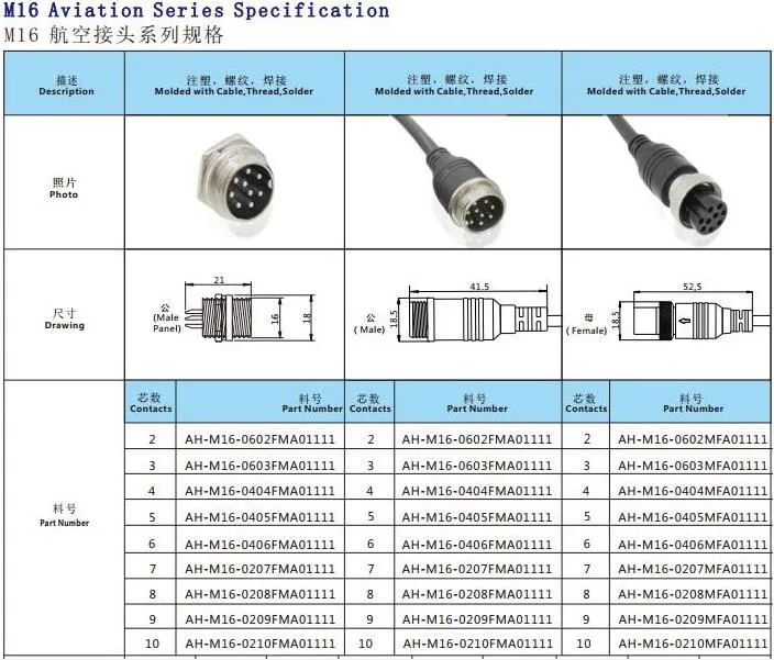 Electrical Auto M16 Molded Cable 2 Pin Male Female Aviation Connector