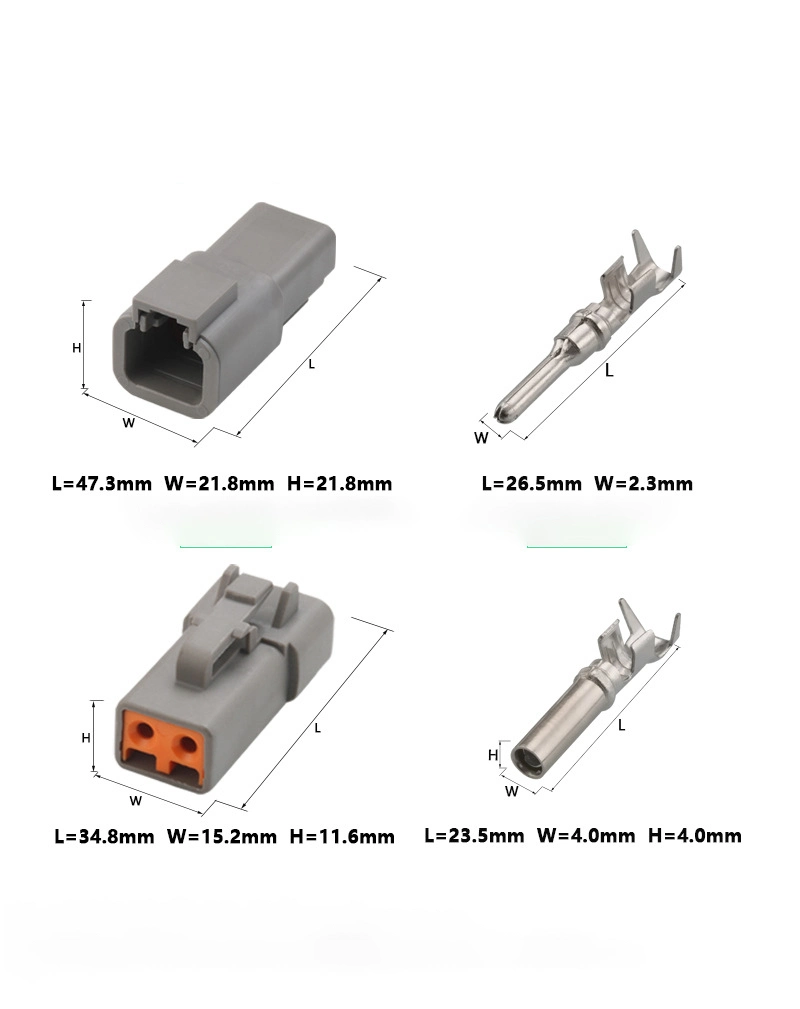 Deutsch Dtp04-2p High Current Heavy Truck Cable Wiring Harness Plug Dtp06-2s Automobile Waterproof Connector Can Be Equipped with Cable Wire Harness