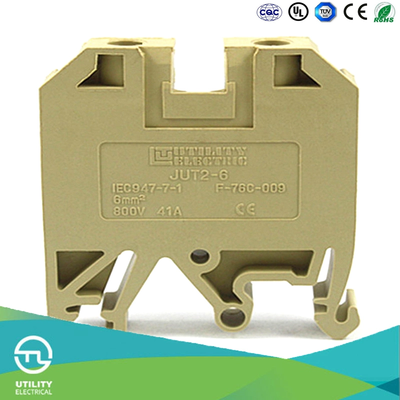 DIN Rail Screw Terminal Block Jut2-6 Connector 6mm2 Wire Capacity