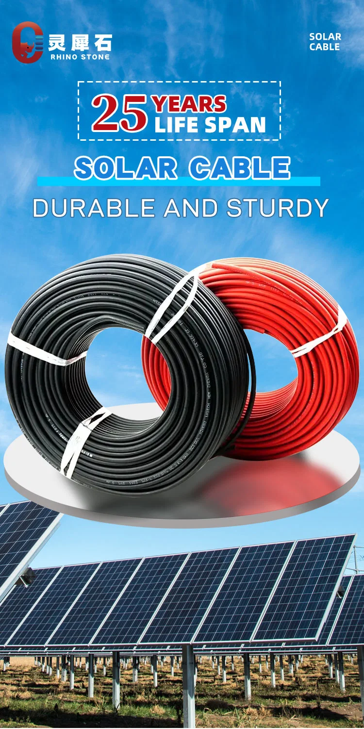 Rhino Stone UV Resistance PV1-F DC Solar Power Cable 4mm 6mm Copper Wire Xlpo Electrical Wire Photovoltaic Solar PV Cable