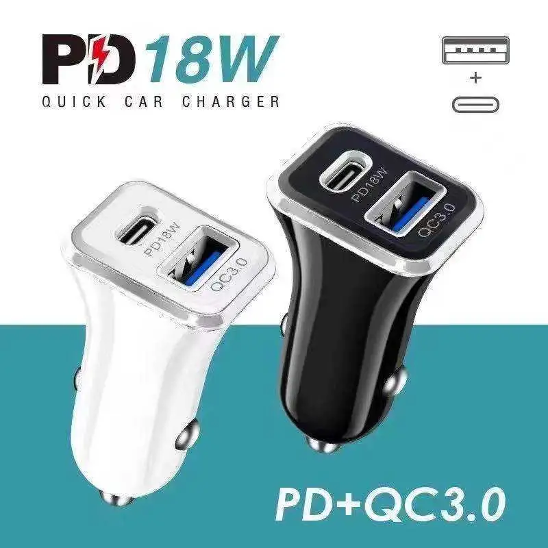 New Product 2022 Fast Quick Charge Pd Home Charger Dual Double Ports Type-C Ports 36W Fast Charging USB C Pd Car Charger Socket