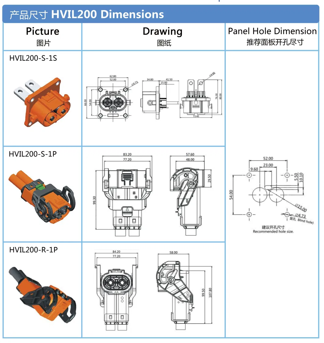 Hvil Connector for EV Car High Voltage 1 POS of 12mm 250A Right Angled /Straight Plug for 70mm2 Cable a / Y Key