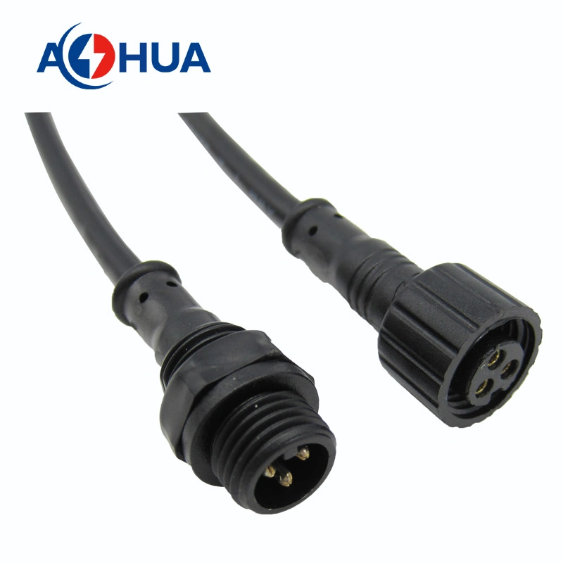 OEM Waterproof IP65 Panel Connector 3 Pin M12 Electric Male Female Solar LED Light Lamp Power Cord Extension Cable