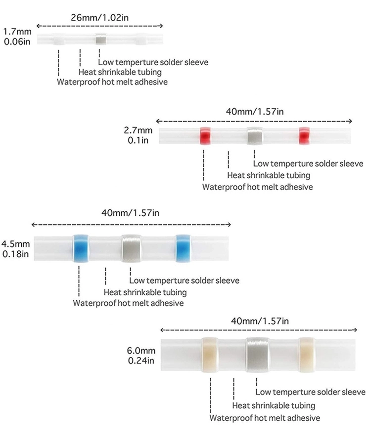 Solder Seal Wire Connectors Heat Shrink Butt Connectors Terminals Electrical Waterproof Insulated Marine Auto Connector