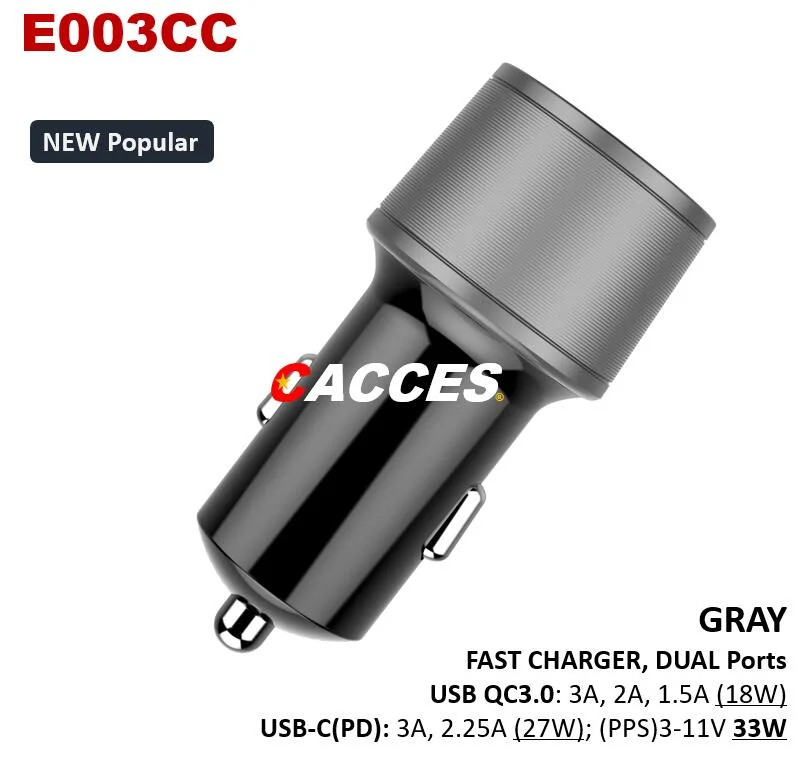 Cacces USB18W 36W QC3.0 Pd/Type C 27W Quick LED Car Charger 12-24V 3.0A Dual CE/Rosh/FCC USB Charger Quick Charge Mobile Phone Charger Cigarette Lighter Socket