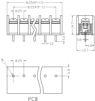 Barrier Terminal Block Streight Type Black Colour Connectors 8.25mm