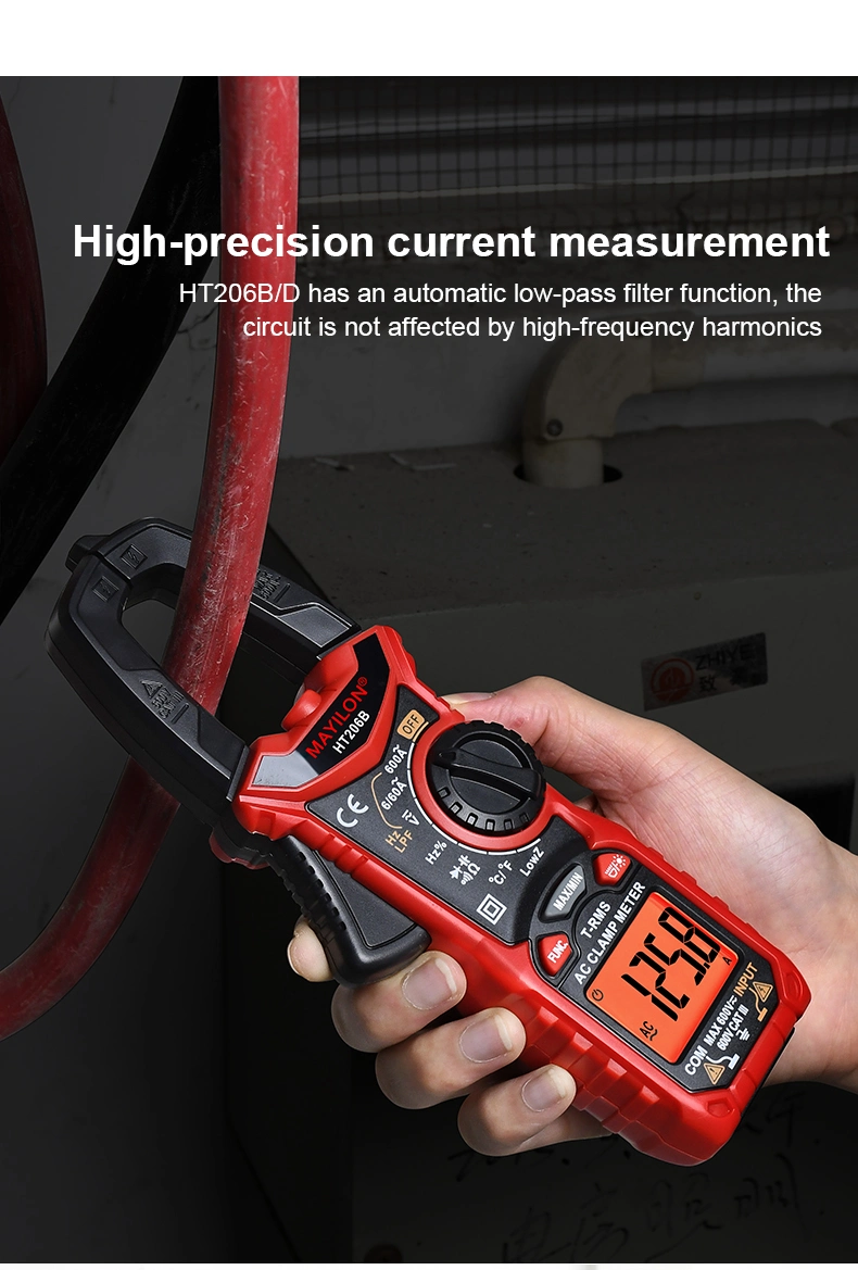 Ht206 AC DC Digital Clamp Meter Multimeter Capacitance Ncv Ohm Hz Tester