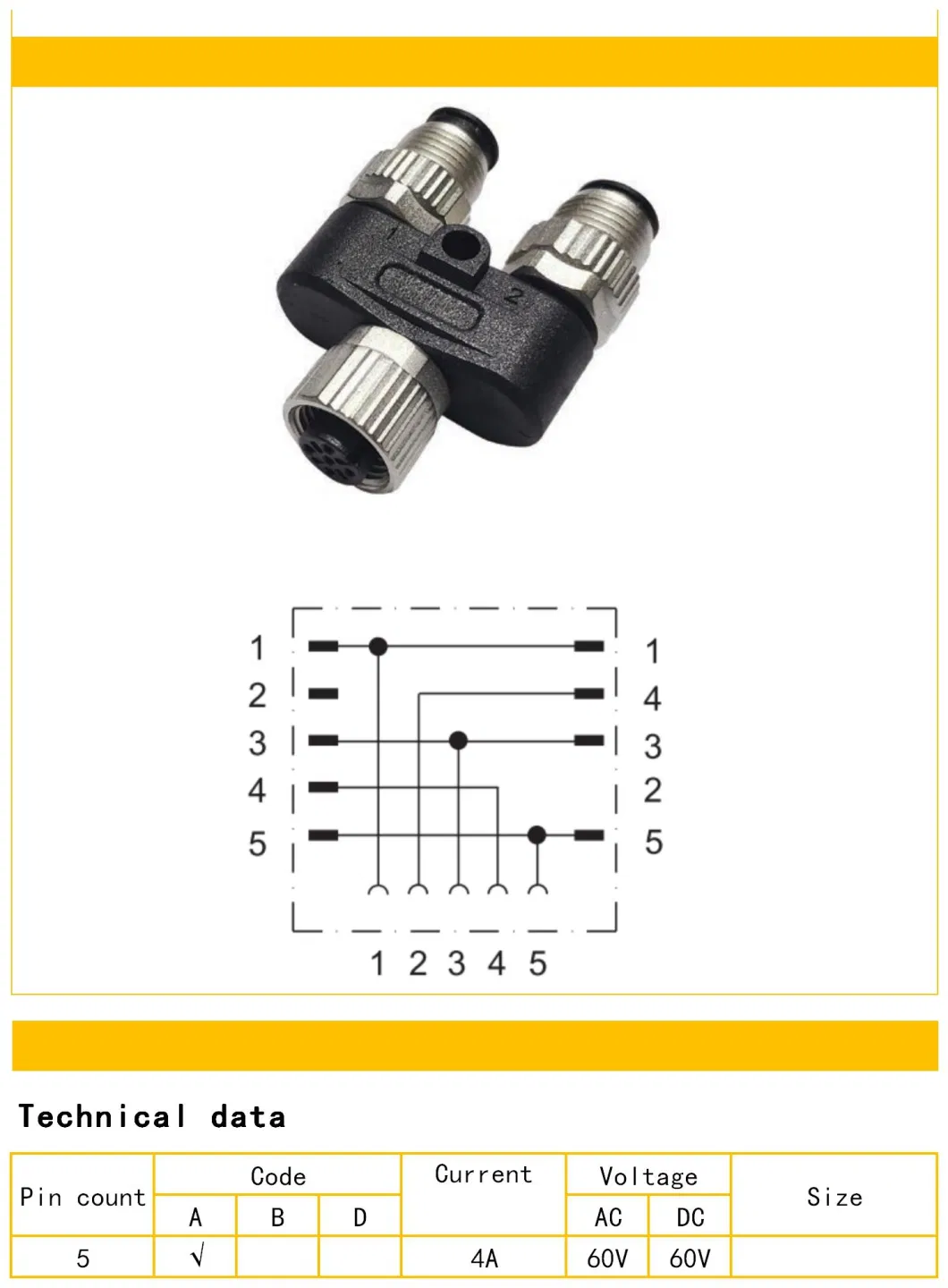 T Coupler M12 Female to 2m12 Male Y Connector 5 Pin
