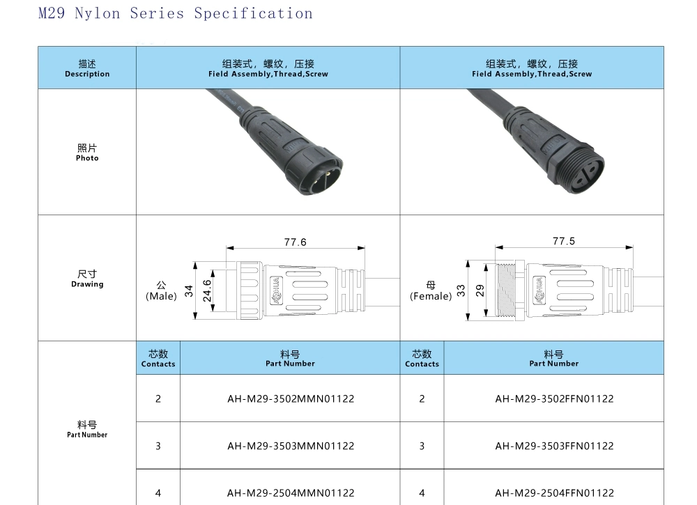 M29 Screw Terminal 4 Pin Waterproof Automotive Connectors for Automobile Industry Connection