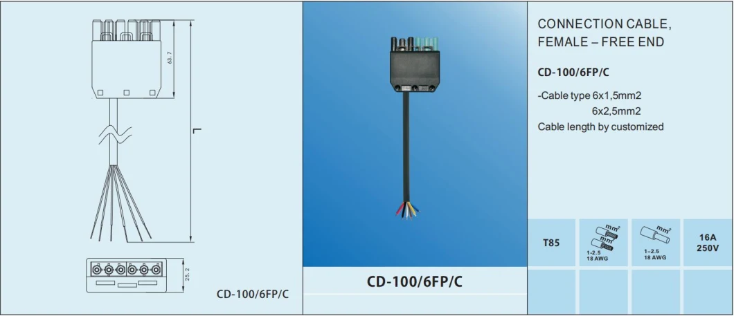 3 Ways Wire Connectors Female Connection Cable Female with Schuko Plug