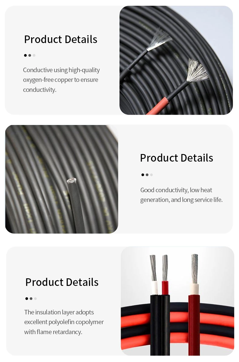 Wholesale 4mm 6mm 10mm Tinner Copper Photovoltaic Solar DC Electric Wire Flexible Electrical PV Cable