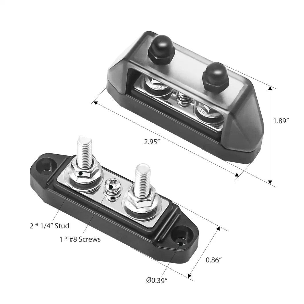 Edge S2p-14 Pair 3 Connections Busbar 2 X M5 Studs &amp; 1 X #8 Screw Terminal Power Distribution Block with Ring Terminals (Red &amp; Black)