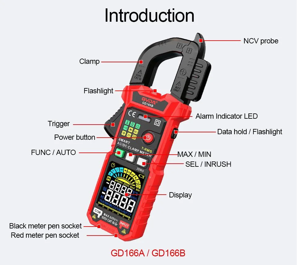 Digital Inrush Clamp Meter 600V 600A True RMS Multimeter AC/DC Current AMP Meter Measures Current Voltage Temperature Capacitance Tester