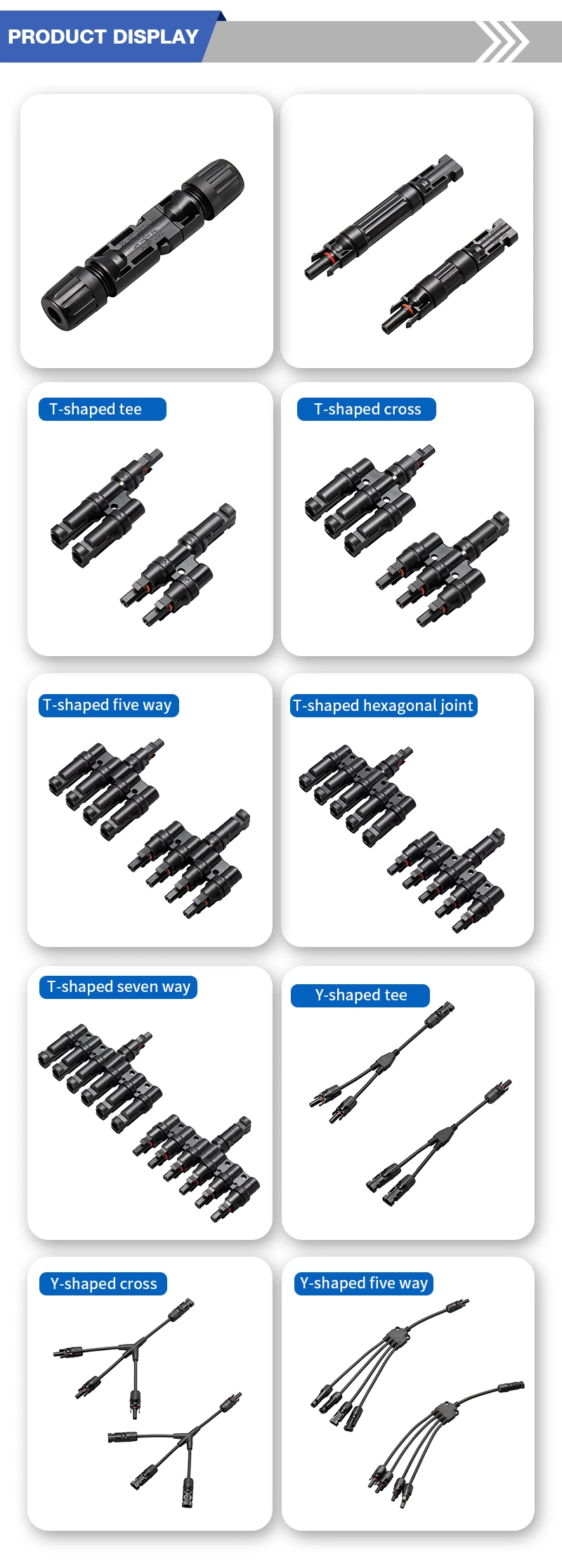 Cnpnji Custom or Standard China Wholesale Waterproof PV Solar Cable Male Female 2 3 4 in 1 Type Y Branch Mc 4 Solar Connector