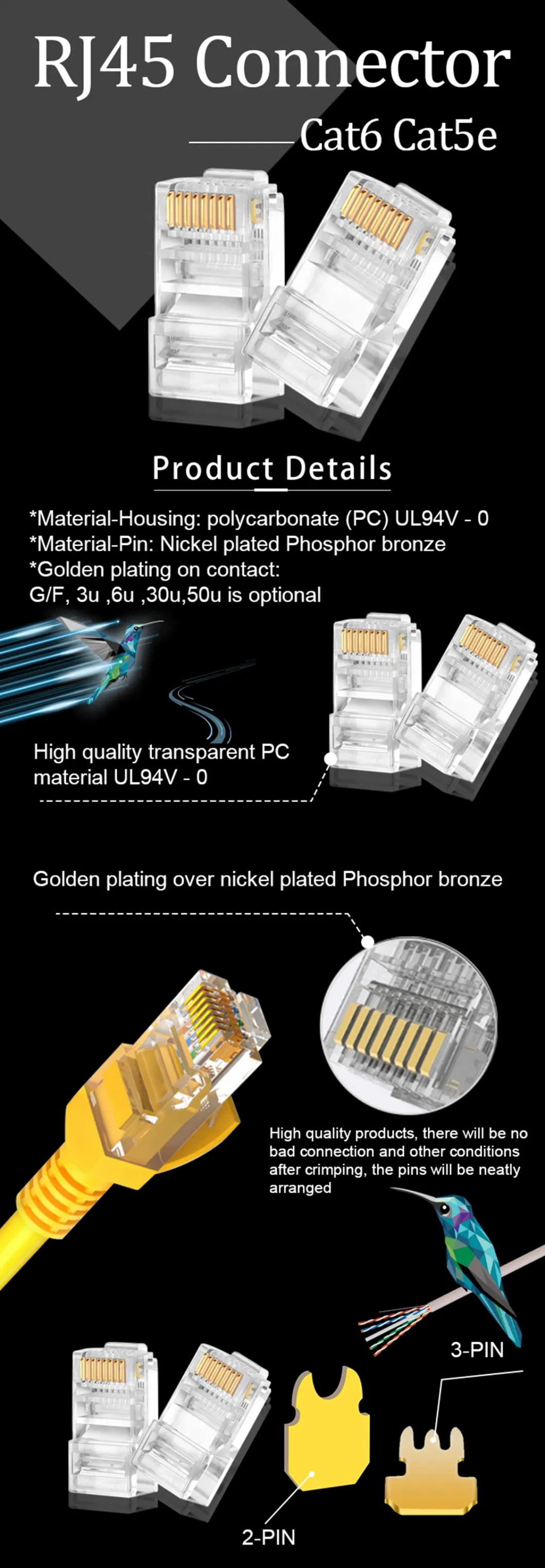 Gcabling 8p8c CAT6 Unshield RJ45 CAT6A Cat5e Network Connection RJ45 UTP CAT6 CAT6A Cat5e Plug