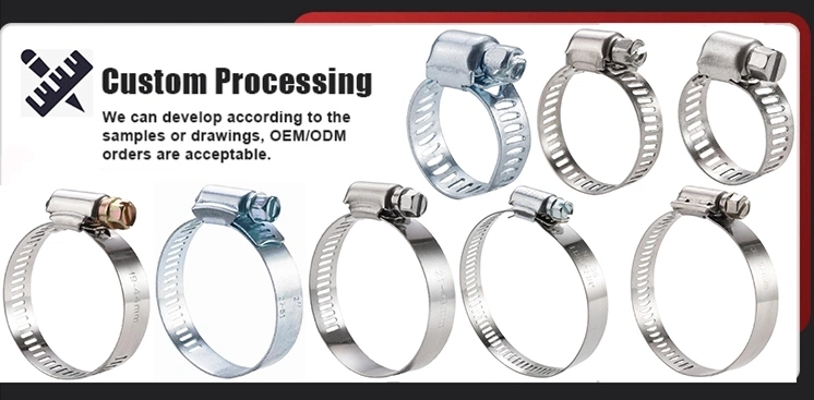 Automotive Mechanical 304 American Type Worm Drive Hose Clamp American Cable Hose Clamps Stainless Steel Adjustable 8-44mm Range Worm Gear Hose Clamp