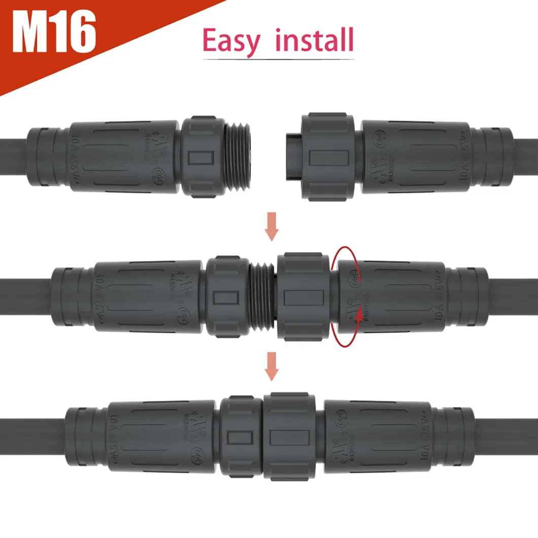 Cable Connector Supplier IP67 Male Female Plug/Socket/Jack/Receptacle with Electric Wire Connector for LED Solar Streetlight M16 3pin Waterproof Connector