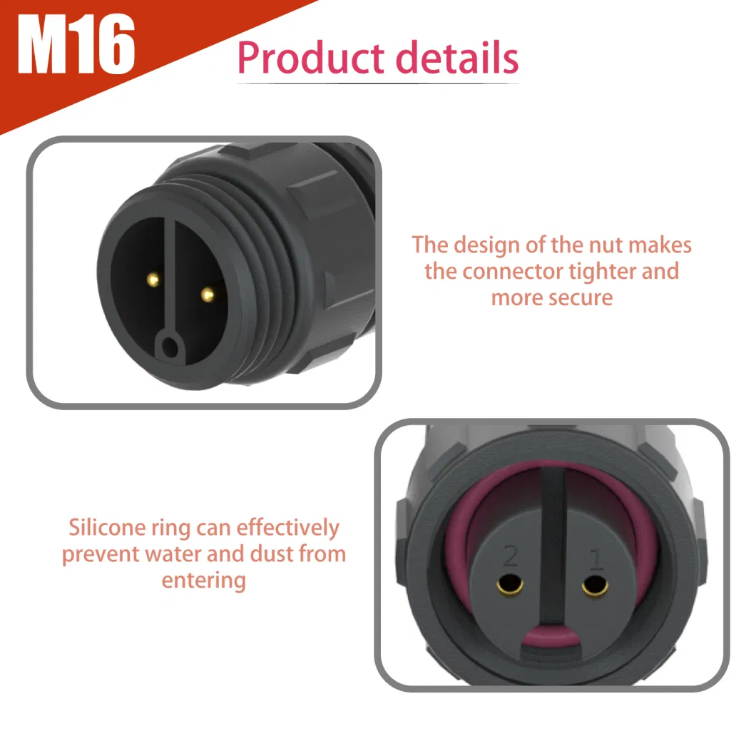 Cable Connector Supplier IP67 Male Female Plug/Socket/Jack/Receptacle with Electric Wire Connector for LED Solar Streetlight M16 3pin Waterproof Connector