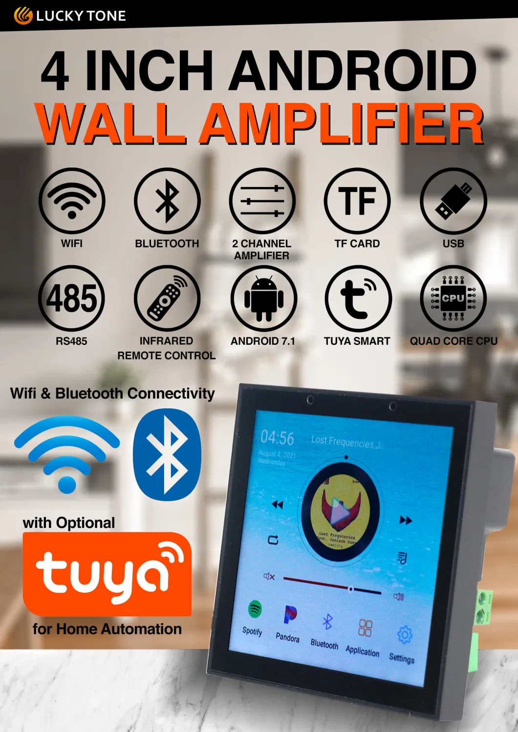 Multi Home Audio System 2 Channel Bluetooth and WiFi Wireless Connection Technology Wall Amplifier with Android 2*25W with WiFi Connection Class D Tuya Version