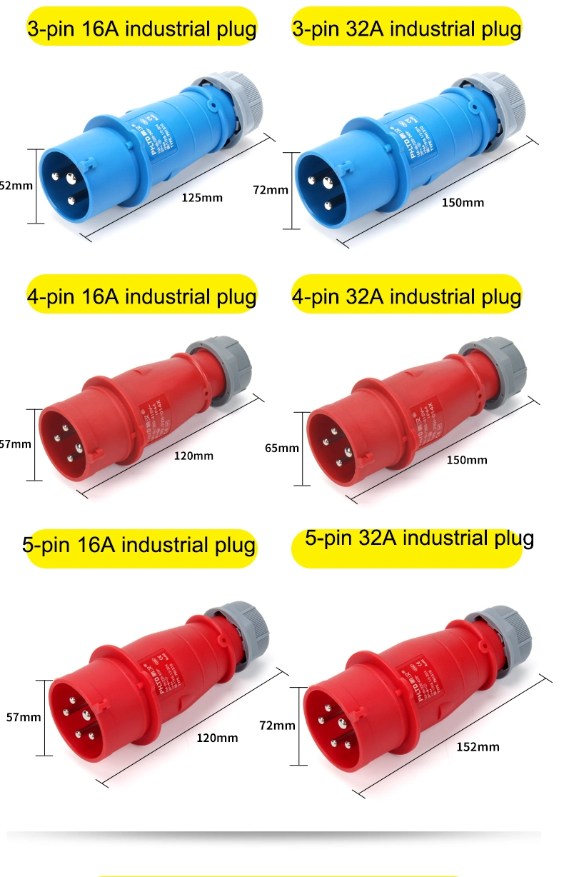 IP44 3/4/5pin Current Ampere 32A 110V 230V 400V Industrial Plug